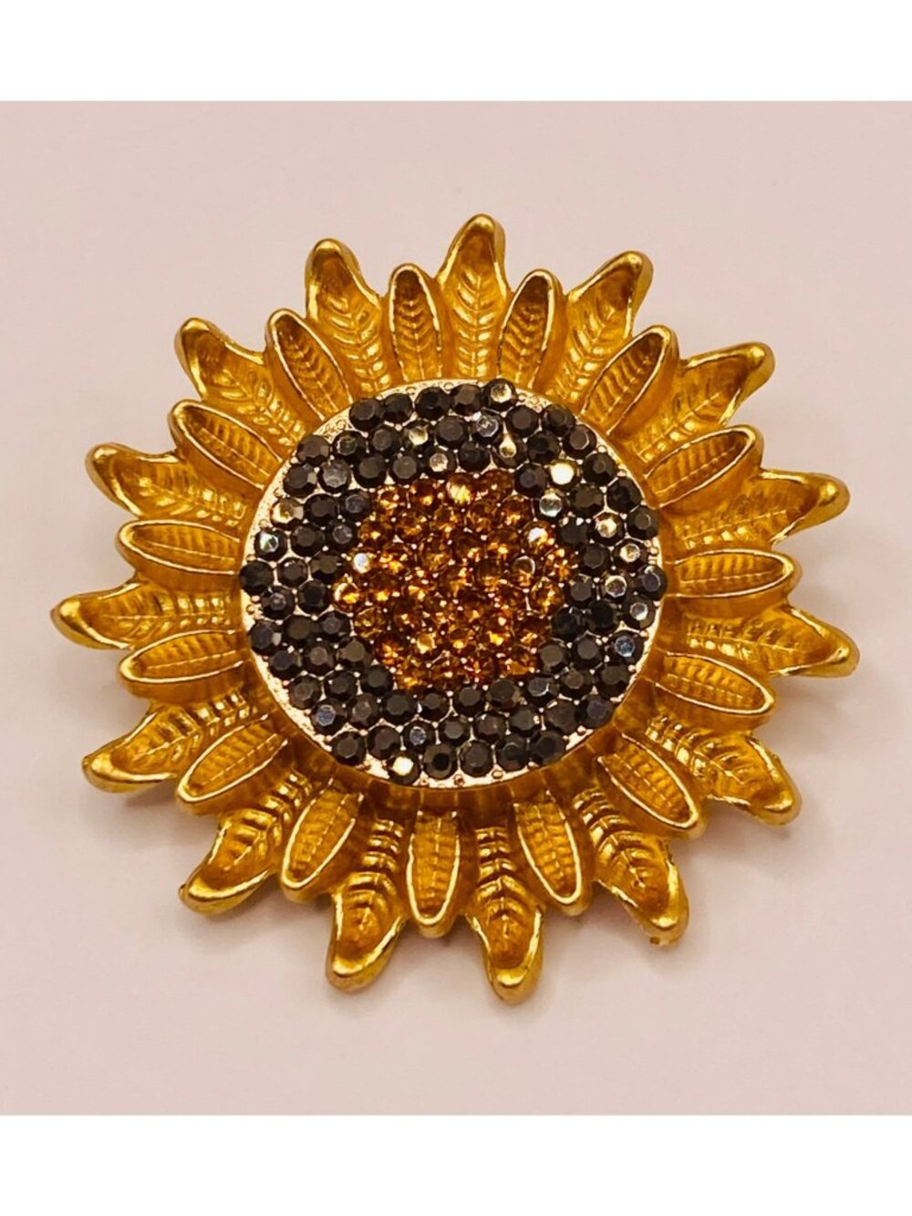 Sunflower Brooch Pin Gold-Tone Metal & Rhinestones -63B